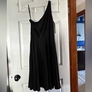 White House Black Market One shoulder Pleated Black Dress